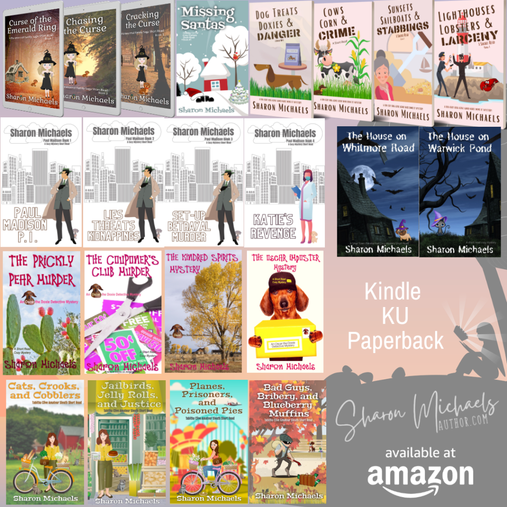 Sharon Michaels Author cozy mystery books available on Amazon in Kindle, Kindle Unlimited and Paperback