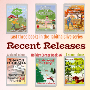 Recent cozy mystery releases from author Sharon Michaels available on Amazon.